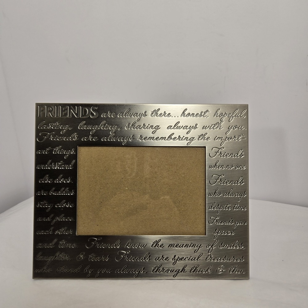 Friends Quote Silver Matte Metal 4x6 Photo Frame Freestanding Easel, Glass